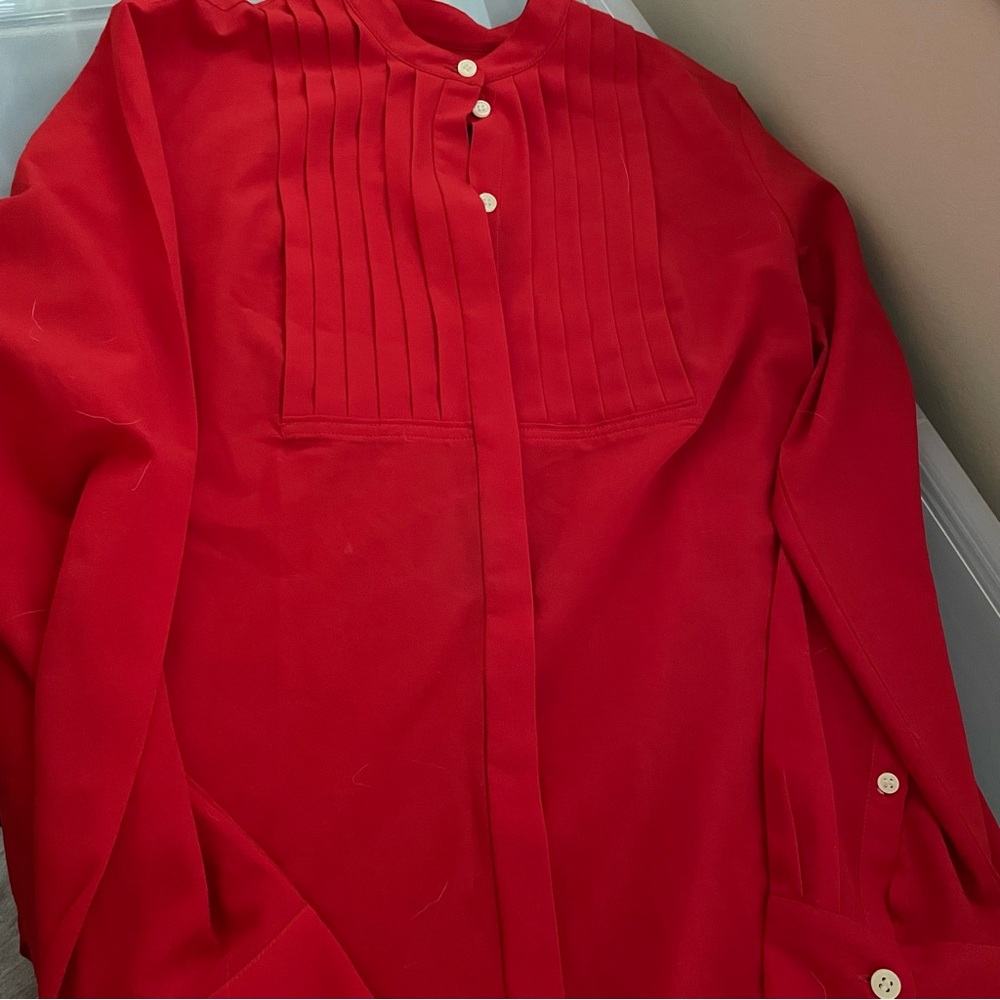 JCrew Red Pleated Blouse Size S